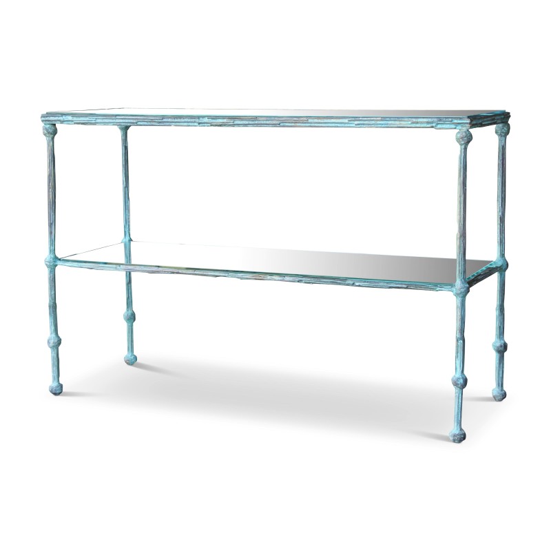 A “Giacometti” style server in patinated bronze with double glass top - Moinat - Consoles, Side tables, Sofa tables