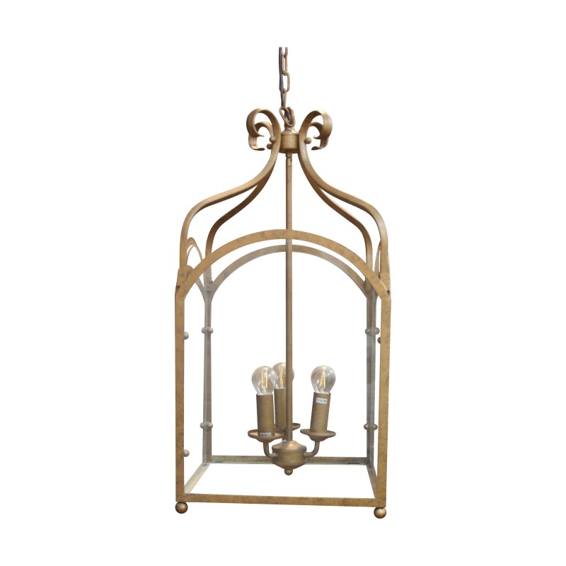 “Nadine” square hanging light in golden iron with three lights - Moinat - Chandeliers, Ceiling lamps