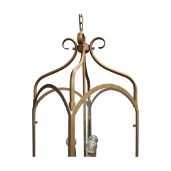 “Nadine” square hanging light in golden iron with three lights