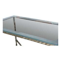 A bronze coffee table \"Charles in Paris\", glass top with silver border