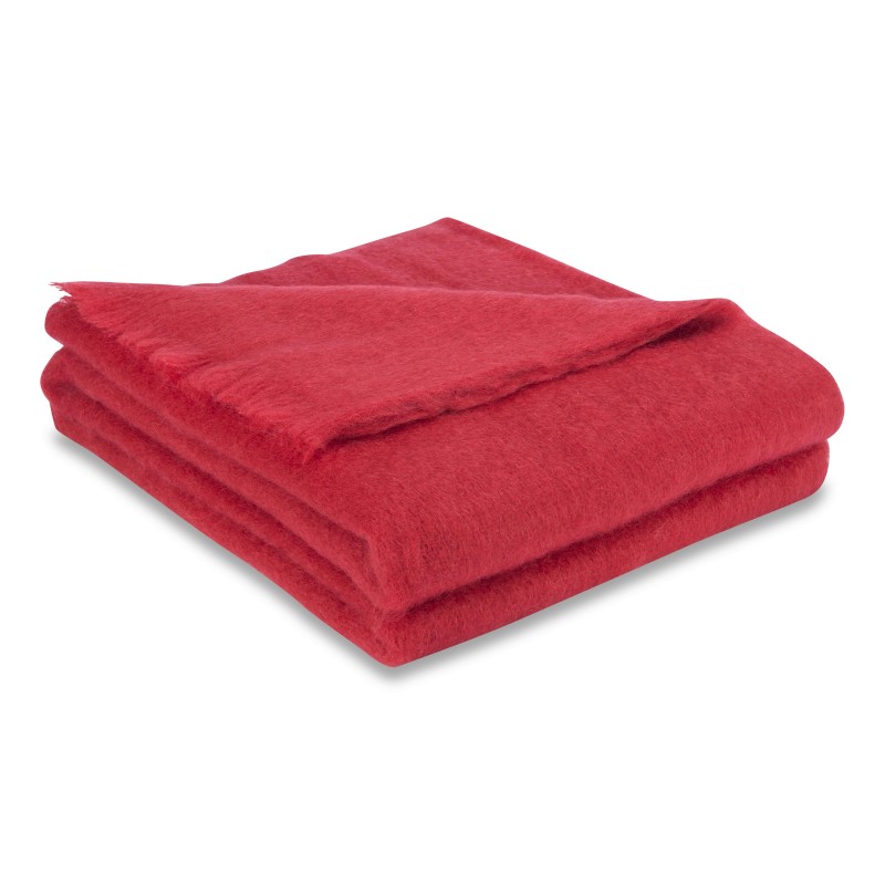 A plain “Vermilion” Mohair blanket. 100% Mohair - Moinat - Cushions, Throws