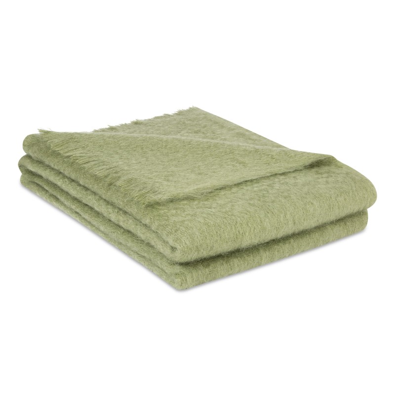 A plain “Olive” Mohair blanket. 100% Mohair - Moinat - Cushions, Throws
