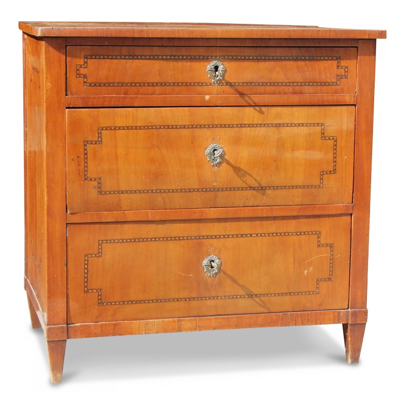 A cherry wood chest of drawers mounted on a richly inlaid fir tree. Swiss - Moinat - Chests of drawers, Commodes, Chifonnier, Chest of 7 drawers
