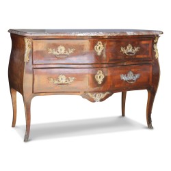 A Louis XV chest of drawers richly inlaid in violet wood, decorated with bronze. Swiss