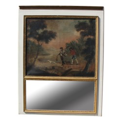 Un Verni Martin comprenant une huile sur toile "Scène de chasse" et un miroir