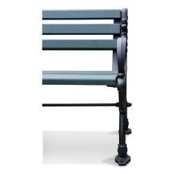 An \"Annecy\" bench in green oak (Rall 6009), cast iron base, black color