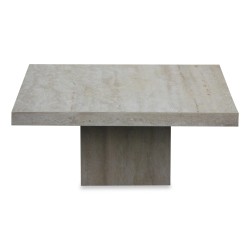 Une table de salon "Place de la cantera" plateau et pied en marbre travertin beige