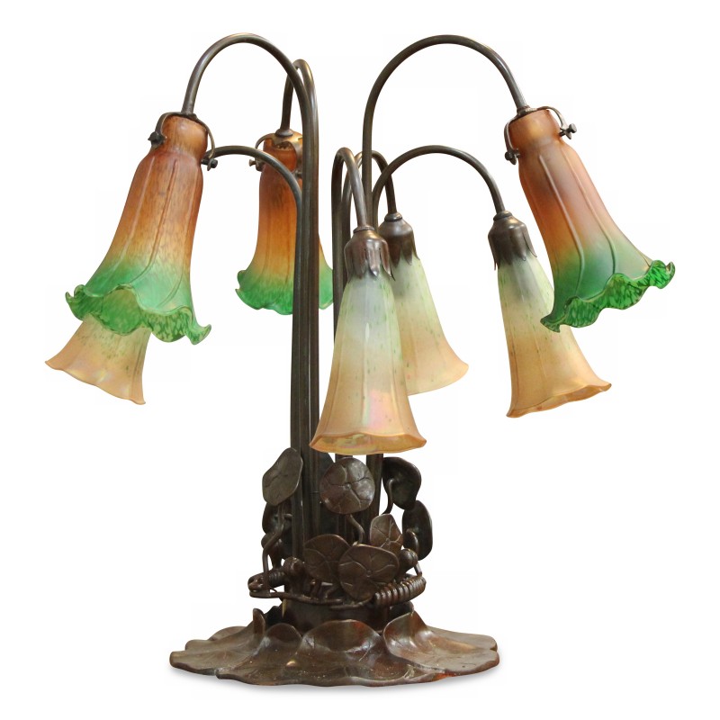 Un luminaire "Tiffany" piétement bronze - Moinat - Lampes de table