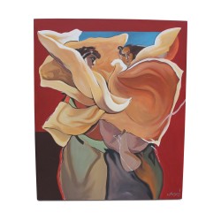 Une oeuvre "La danse" sur toile coton et chassis bois. Peinture acrylique, pigment naturel
