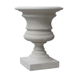 A Medici vase in hard stone from \"Massangis\" in light beige color, brushed finish