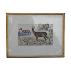A colorful work \"Deer and doe\"