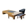 Desk and its swivel blue leather armchair, Art style - … - Moinat - Desks