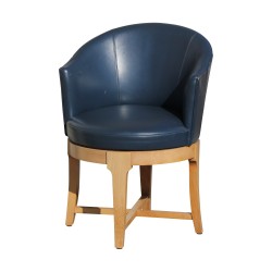 Desk and its swivel blue leather armchair, Art style - …