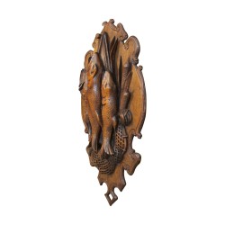Настенное украшение Бриенц, резное дерево с мотивом рыбы и зимородка.