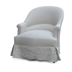 Ein Krötensitz, bezogen mit ecrufarbenem Leinenstoff, herkömmliche Füllung.
