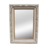 Un miroir avec bord biseauté et cadre en bois de chêne richement sculpté peint en blanc - Moinat - Glaces, Miroirs