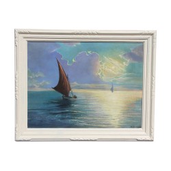 A work “Barques at the setting sun” signed Louis Amédée Baudit