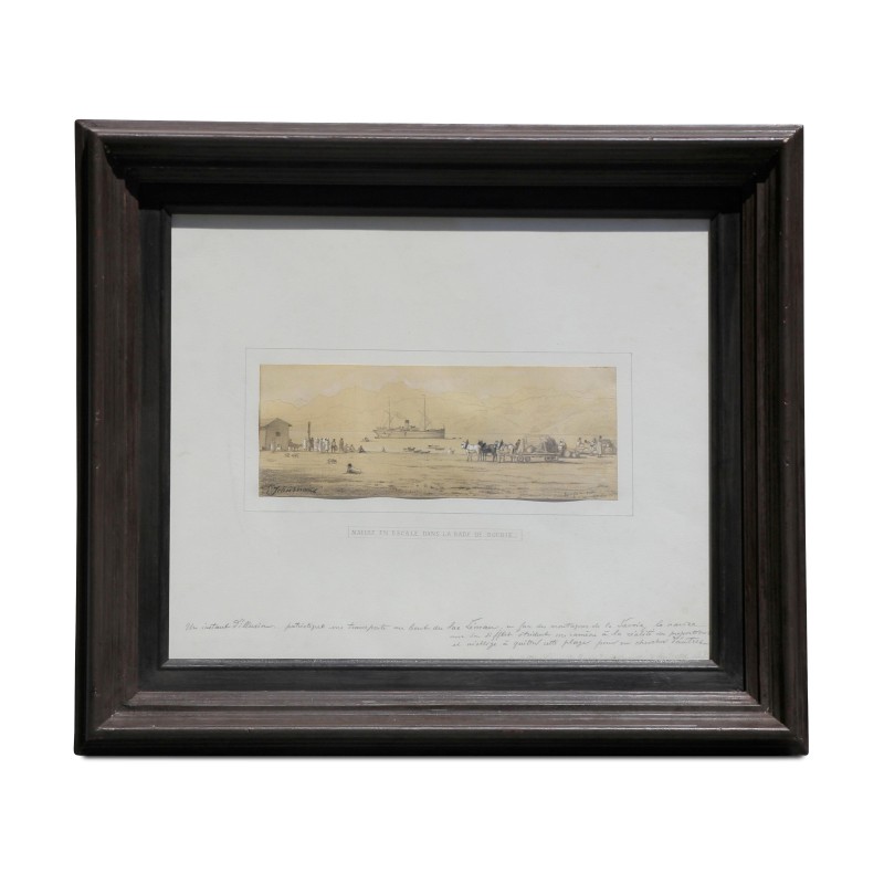 Eine Zeichnung „Schiff hält im Hafen von Bougie“, signiert Edouard Jeanmaire (1847-1916) - Moinat - Gemälden - Landschaften
