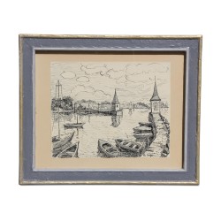 Une oeuvre "Le port Morges" signé Richard Berger (1894-1984). Suisse
