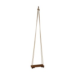 A wooden swing with engraving \"And I think to my self, what a wonderful world\"