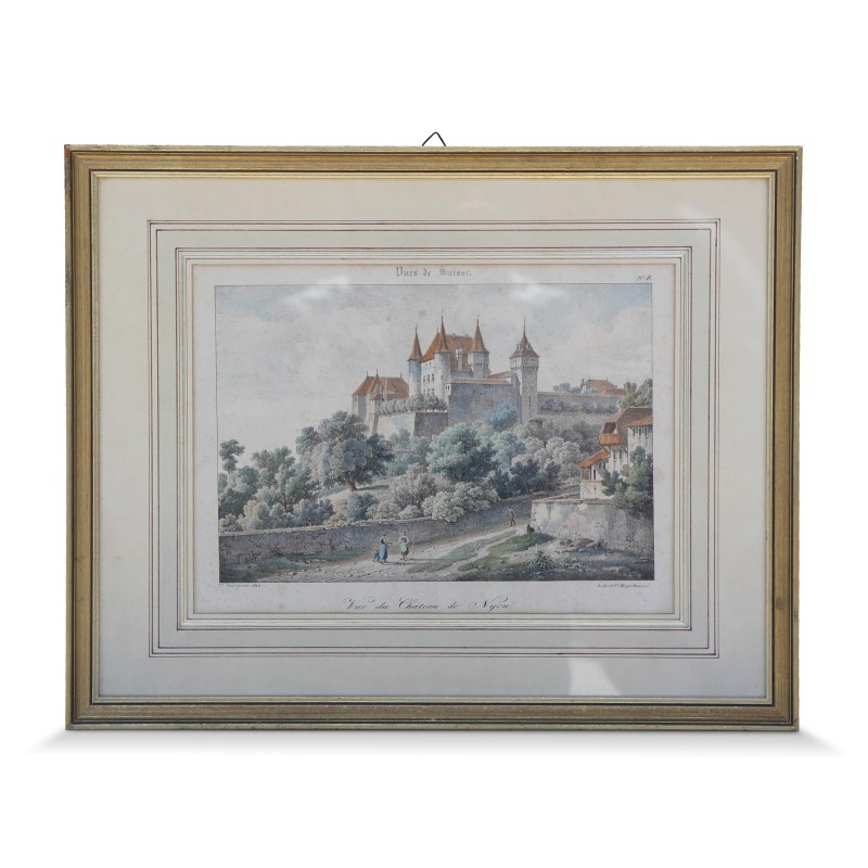 A work \"View of the castle of Nyon\" signed Constant Bourgeois (1767-1841) 1820 - Moinat - Prints, Reproductions