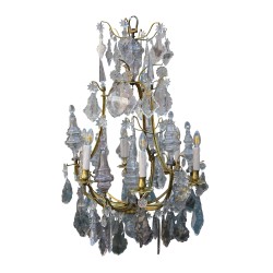 Louis XVI chandelier with crystals and gilded bronze of 6