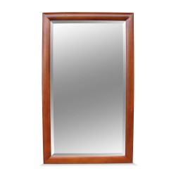 A mirror with beveled glass mounted on a mahogany frame