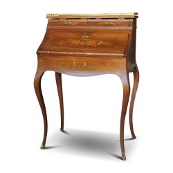 A Napoleon III rosewood, marquetry and bronze decorated drop-leaf desk. Circa 1870