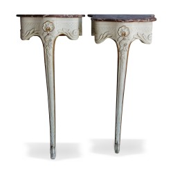 A pair of Louis XV consoles in the \"Funk\" style, top in pink \"Grindelwald\" marble