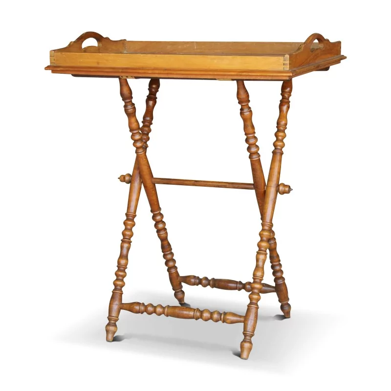 \"X\"形桌子，搭配\"Butlerstray\"胡桃木桌面和车削山毛榉木桌腿。约1970年 - Moinat - Serving tables