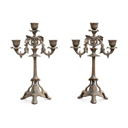 A pair of \"Liberty\" candlesticks, three lights. France. Circa 1950