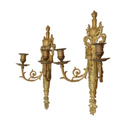 A pair of bronze light fixtures, circa 1870. Not electrified