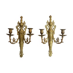 A pair of bronze light fixtures, circa 1870. Not electrified