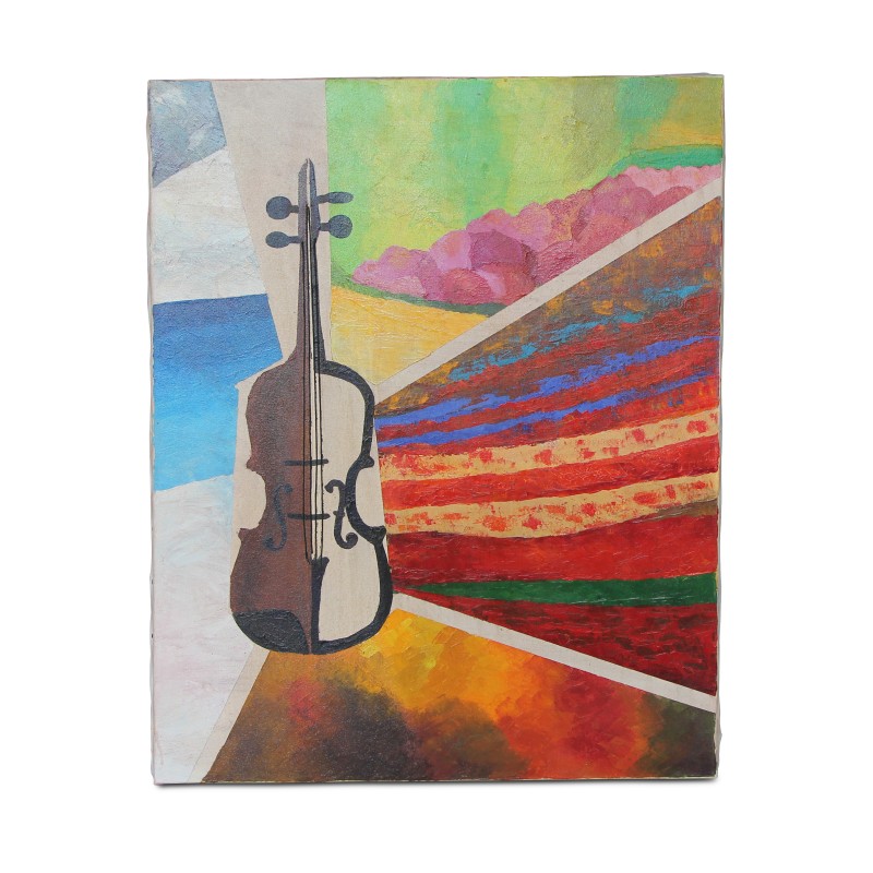 A work \"Violin\" signed Lotti Delévaux (20th - 21st century). Switzerland - Moinat - Painting - Miscellaneous