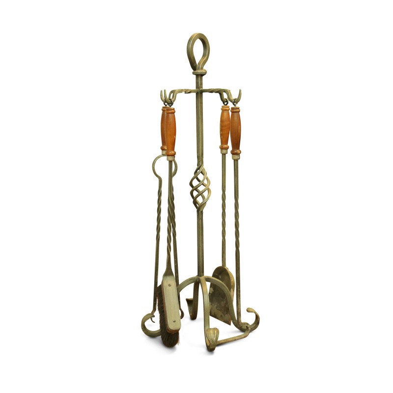 A set of wrought iron fireplace tools with wooden handles - Moinat - Fireplace accessories