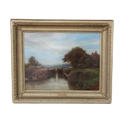 An oil on canvas \"Passing a Lock\" signed Arthur Wilde Parsons (1854 - 1931)