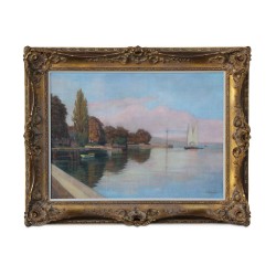 作品“Barque du Léman”署名路易斯·贾诺利（Louis Gianoli，1868 - 1957）