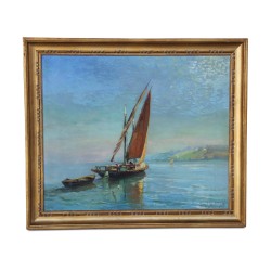 一幅名为“Barque du Léman”的作品，署名路易斯·鲍迪（Louis Baudit，1870-1960）。