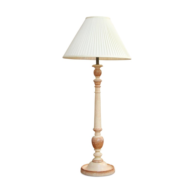 Lampe en bois tourné blanc et brique. - Moinat - Lampes de table