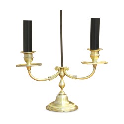 A two-light bouillotte light fixture, green sheet metal lampshade, gilded bronze base