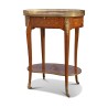 A pair of richly inlaid rosewood oval bedside tables mounted on oak. Paris - Moinat - End tables, Bouillotte tables, Bedside tables, Pedestal tables