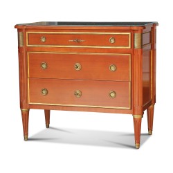 A Louis XVI mahogany bedside chest of drawers, mounted on oak. Paris