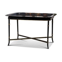 A black and gold Chinese top coffee table