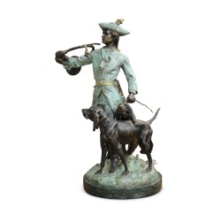 A bronze from Naples \"Hunter and his dogs\" Signed A. Se Luca