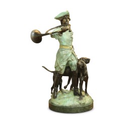 A bronze from Naples \"Hunter and his dogs\" Signed A. Se Luca