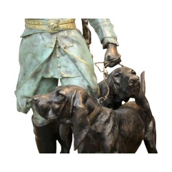 A bronze from Naples \"Hunter and his dogs\" Signed A. Se Luca