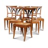 A set of six walnut chairs. Palmette back and straw seat. Vaudoise. - Moinat - Chairs