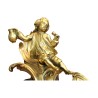 A Louis XV rocaille fireplace accessory \"Aux Pontys\" in gilded bronze - Moinat - Firedogs, Andirons