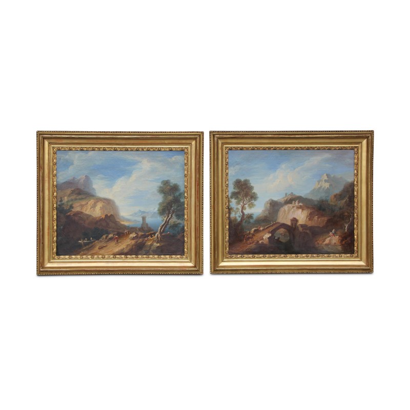 一对“动画风景”画作,意大利画派 - Moinat - 画 - 景观 一对“动画风景”画作,意大利画派 - Moinat - 画 - 景观