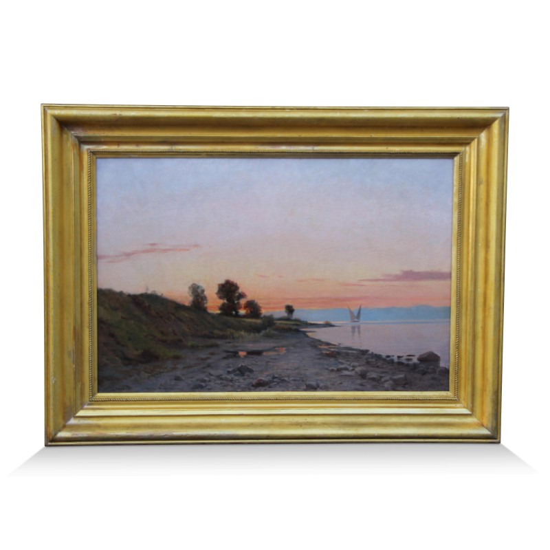 Une oeuvre "Coucher de soleil sur le lac Léman" signé Nathanael Lemaître (1831-1897) - Moinat - Tableaux - Paysage